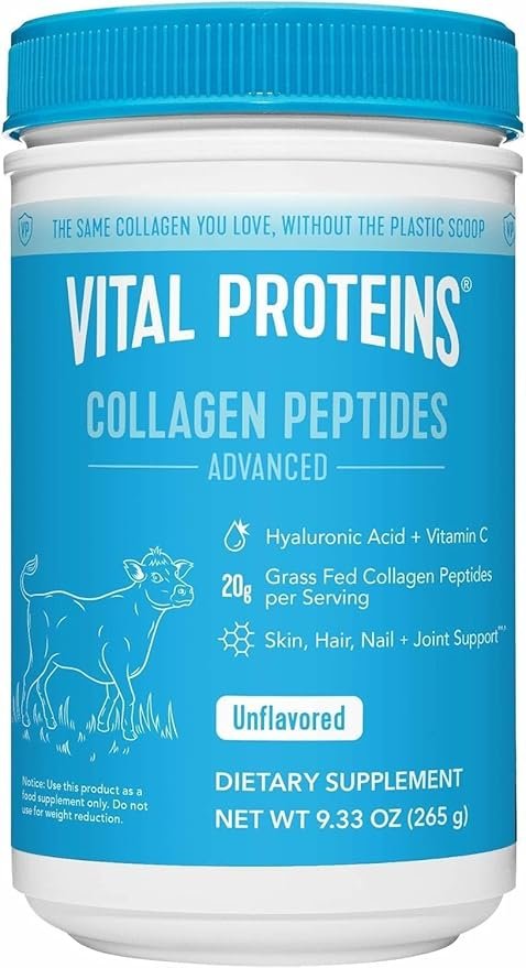 Vital Proteins Collagen Powder Supplement Hydrolyzed Peptides with Hyaluronic Acid and Vitamin C – Non-GMO, Dairy & Gluten Free Unflavored, 9.33oz